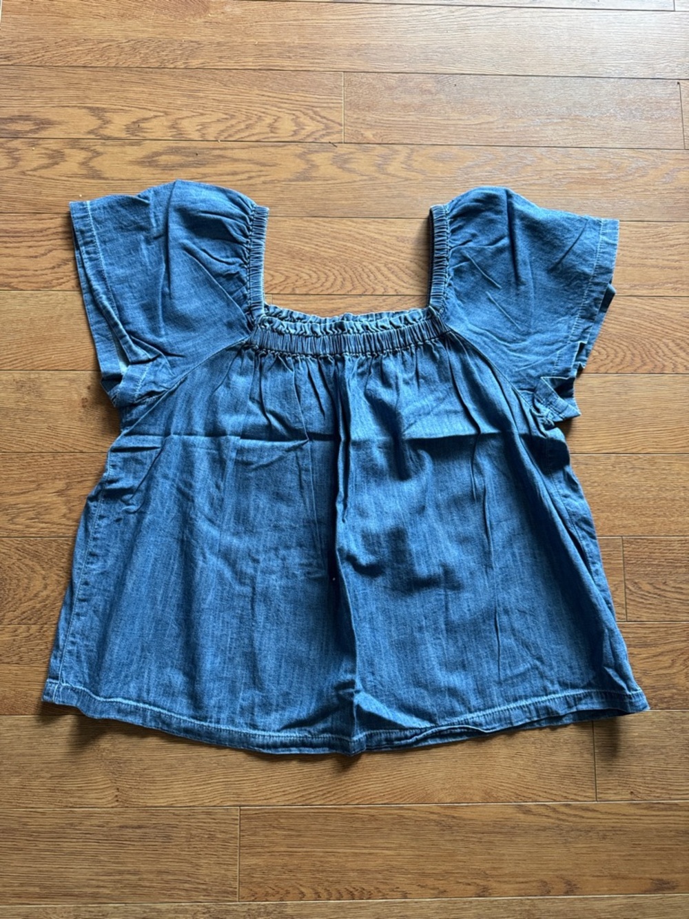 GAP Chambray Elastic Square Neck Top in Light Blue